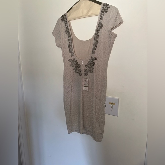 NWT Free People F601Z996 Champagne Bringing Sexy Back Stretch Knit Dress - Picture 4 of 6